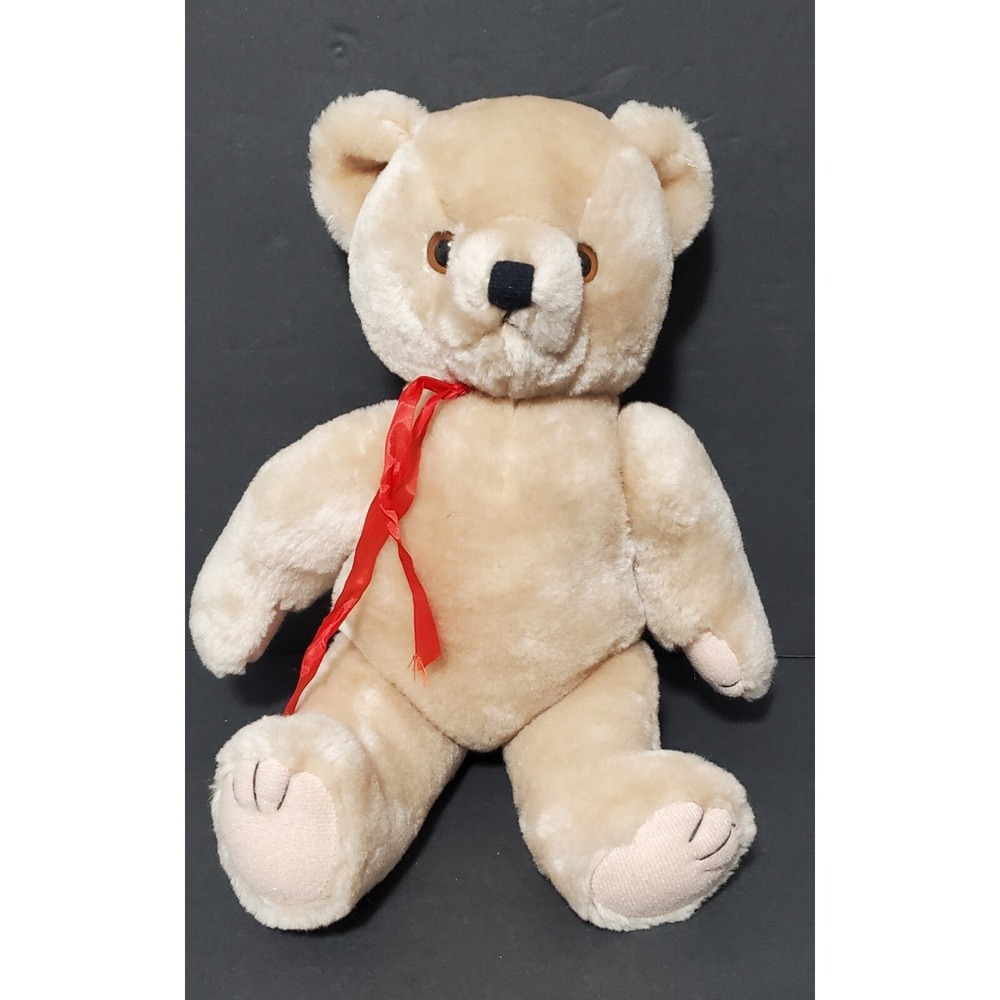 Pacific Craft Jointed Teddy Bear Plush Beige Brown Blonde Red Bow‎ Collectible
